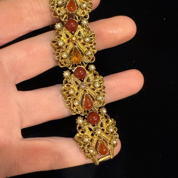 Vintage Florenza Italy Fancy Victorian Revival  link bracelet glass crystal - Picture 11 of 13